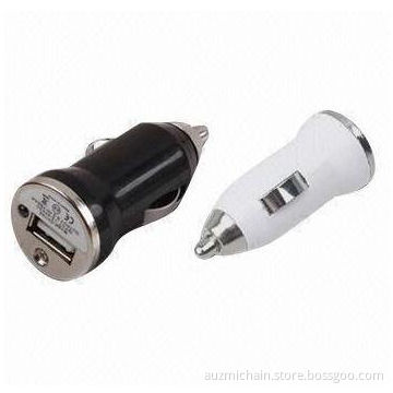 Mini USB Car Chargers for Mobile Phone, 12 to 24V DC Input Voltages